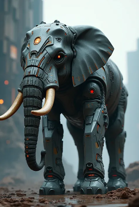 Elephant with transformers costume and helmet in standing in 2 leags position