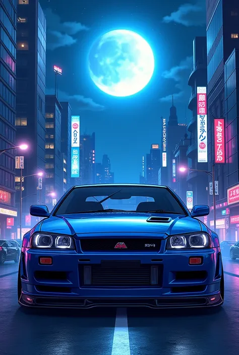 High resolution, Logo for Jdm cars, cool, Jdm theme, anime theme, bayside blue Nissan Skyline R34, modern name spelling, moon,  cyberpunk, brand logo,