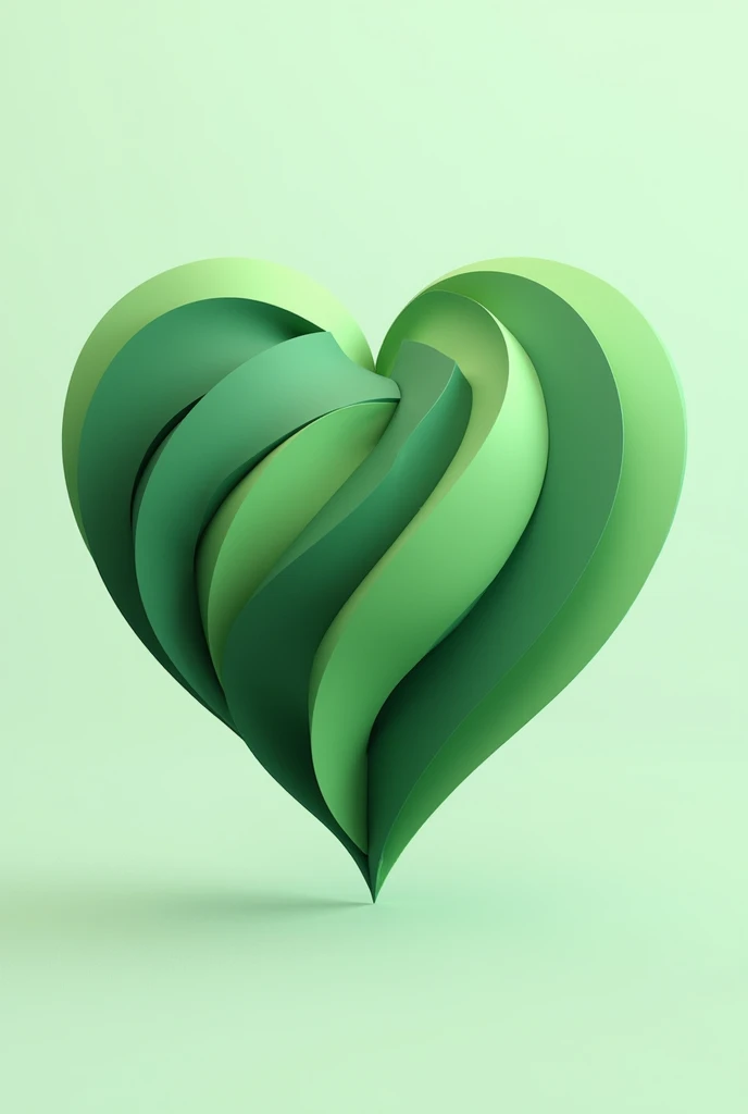 A love shaped 3d logo, in different shades of green, in the name “Enimofe”