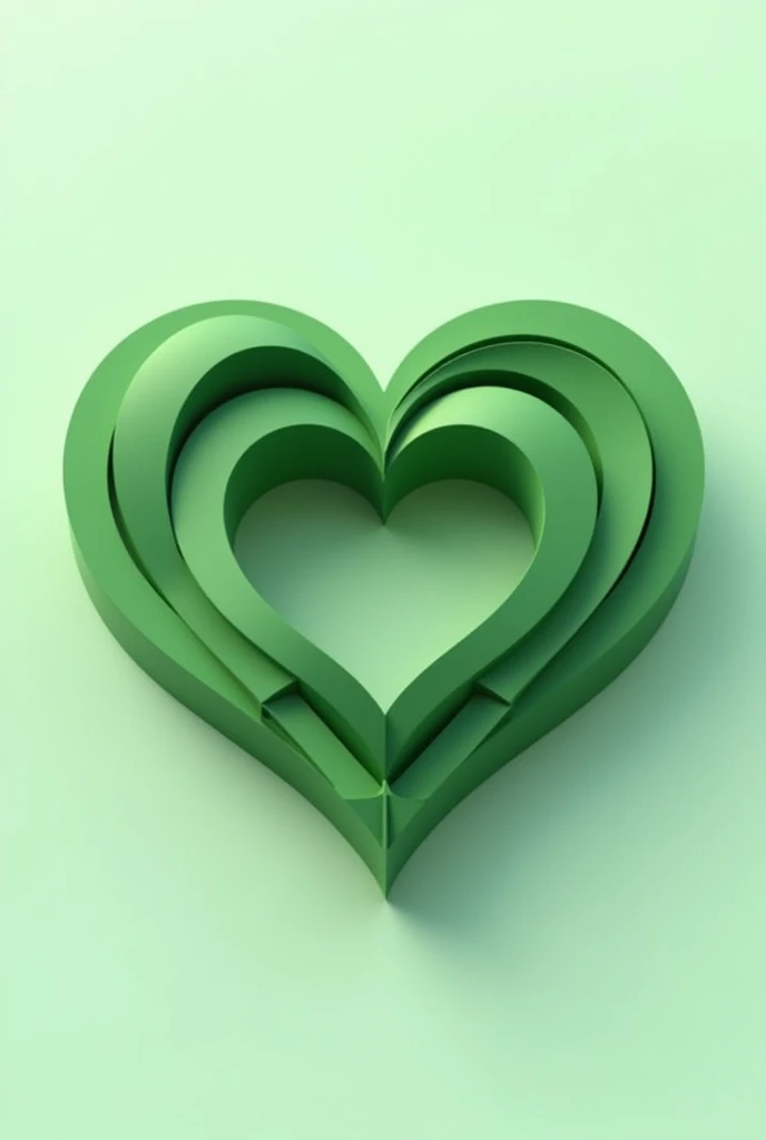 A love shaped 3d logo, in different shades of green, in the name “Enimofe”