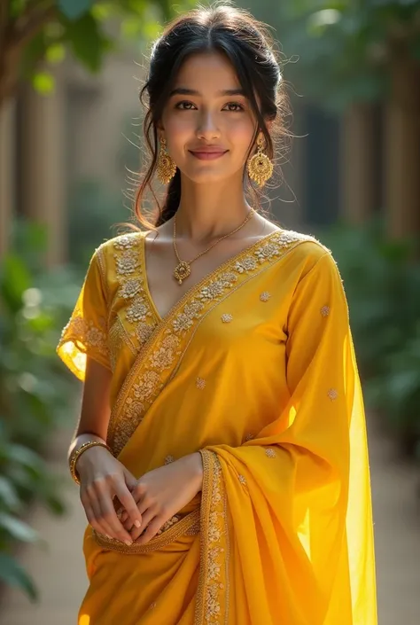 Real cute and mature Indian traditional dress yellow colour teenager girl