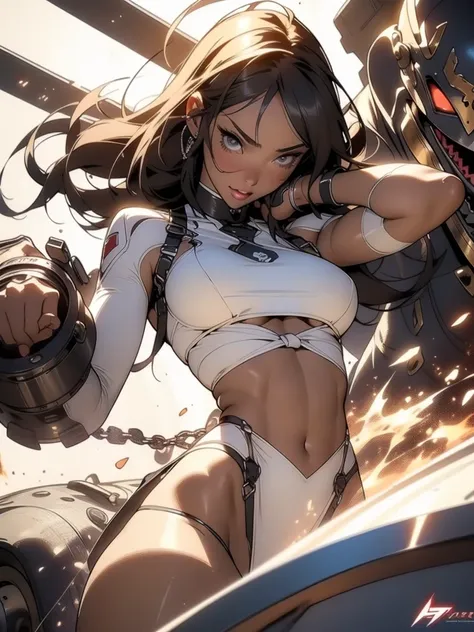 sexy brown skin azur lane waifu，skin head,  huge big，the curve is super thick，sixpack abs，tied to a torture chair，torture machin...