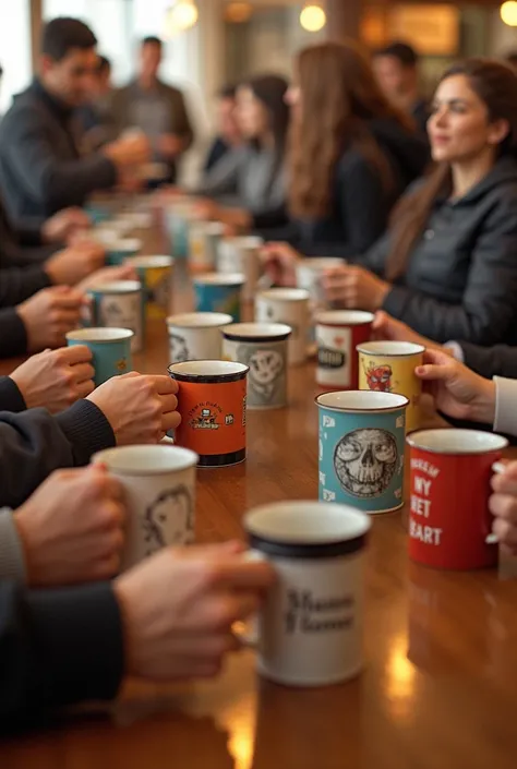 event where everyone is using personalized mugs