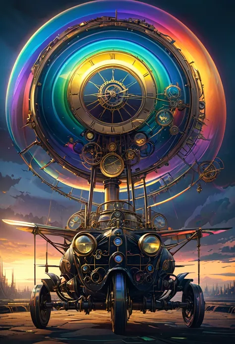 Rainbow colors、Rainbow colorsの機械式空飛ぶクジラ, steampunk, Dieselpunk, Clockpunk, Mysterious color scheme, Twilight light effect, Conceptual installation fantasy art, 2.5D, delicate and dynamic、16K, Ultra-high resolution, Ultra-high resolution, to be born,wonderf...