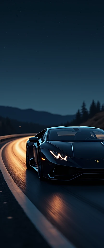 Black colour Lamborghini Huracan in night highway,side view 