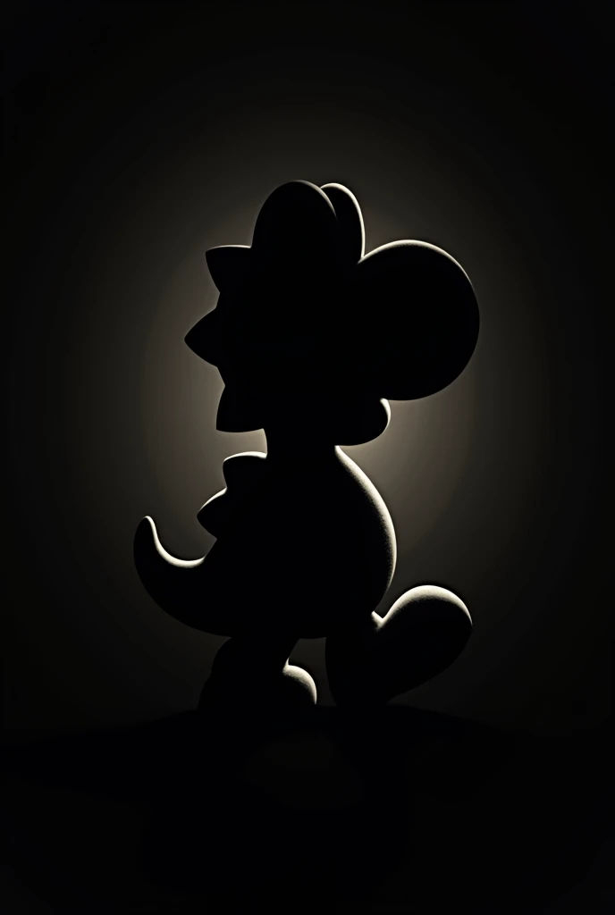 Create a dark, black silhouette illustration of Yoshi, inspired by the provided dragon logo. The design should be simple, clean, and professional, with sharp lines and a focus on Yoshis iconic features—his large nose, round eyes, and spiked shell. The back...