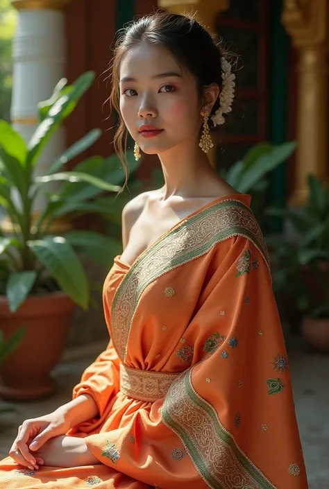 Woman wearing Thai dress
