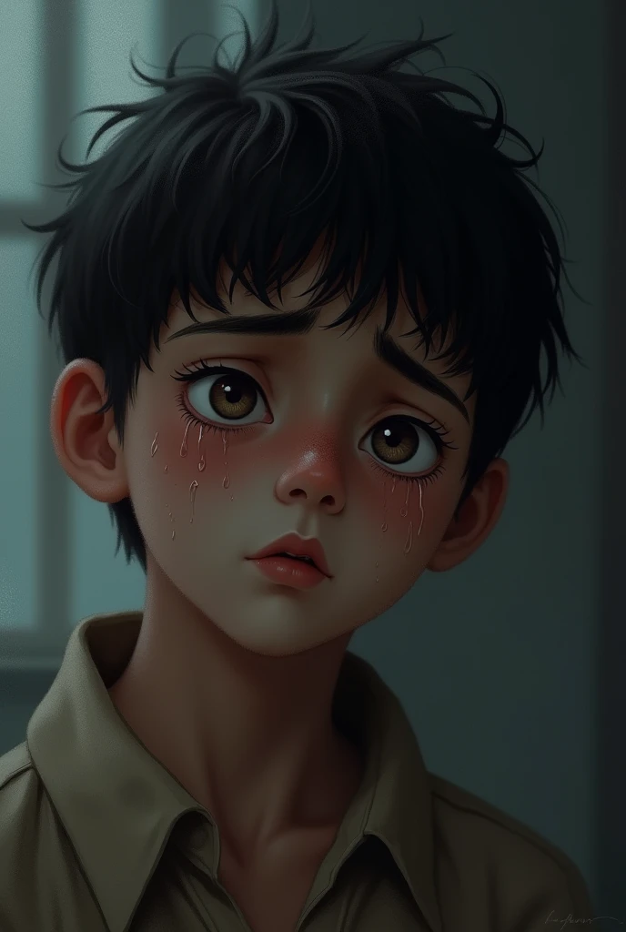 A girl left boy and his eyes with tears