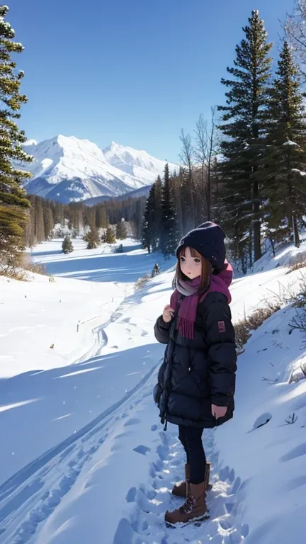 (Snow Scenery:1.2),a Girl looking this way