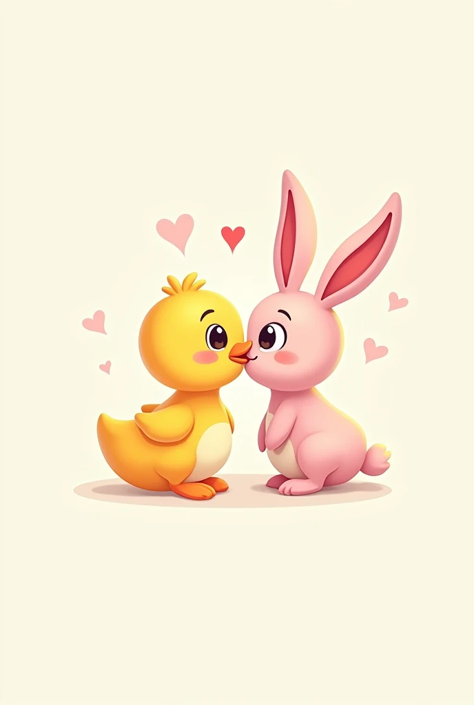 Artistic logo design "yellow duck and pink rabbit kissing"