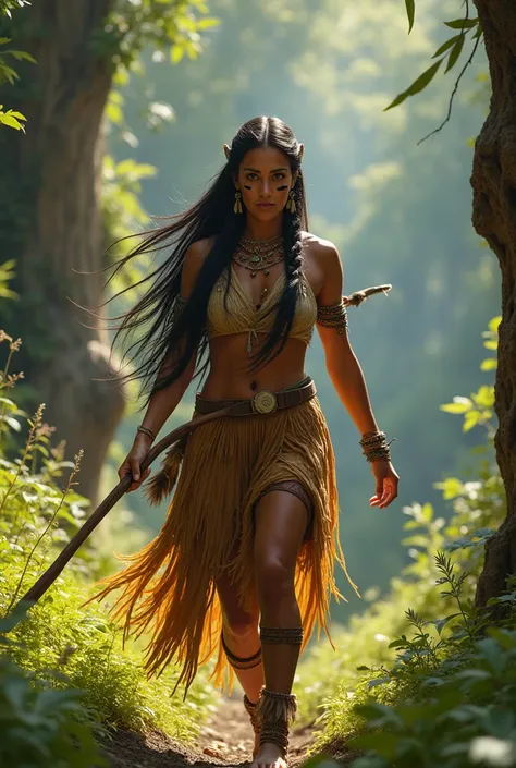 Beautiful indian in amerika tribal woman is hunting

