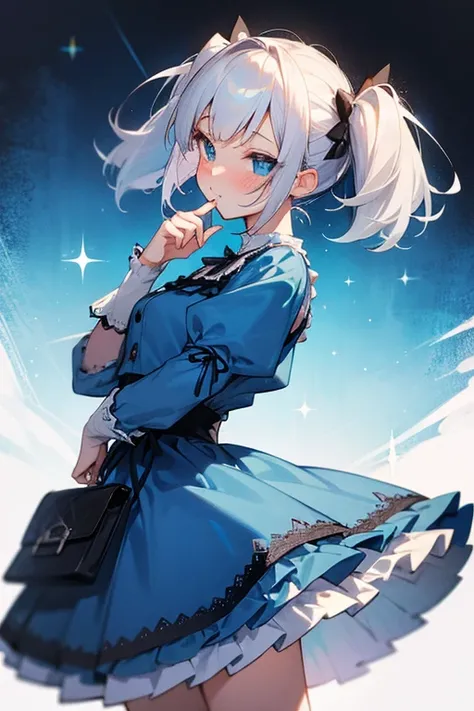 Short white hair, blush, Lace dress、Punk Fashion、Headbang 2.、Blue clothes、Twin tails