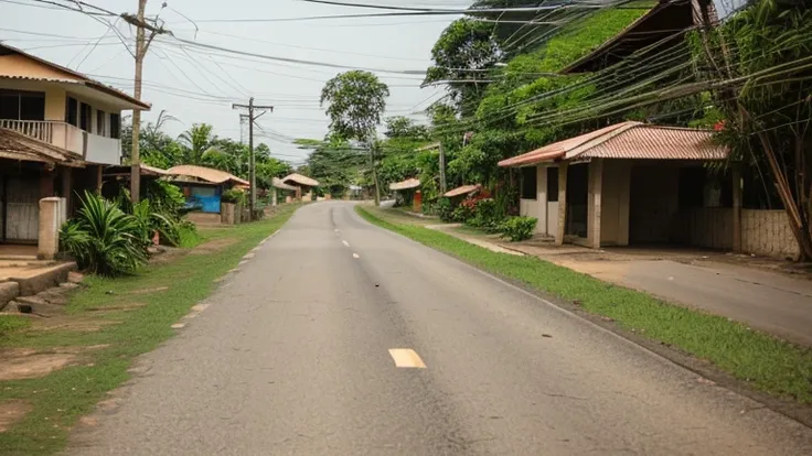 On the road, outside a house of a middle class family background. No people and no car. Located in Philippines 