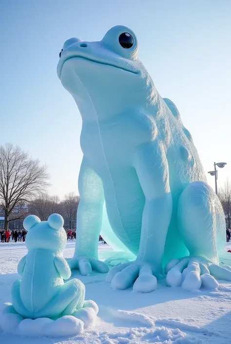 Ice sculpture contest、Giant ice sculpture of a frog、The back of a small one looking up