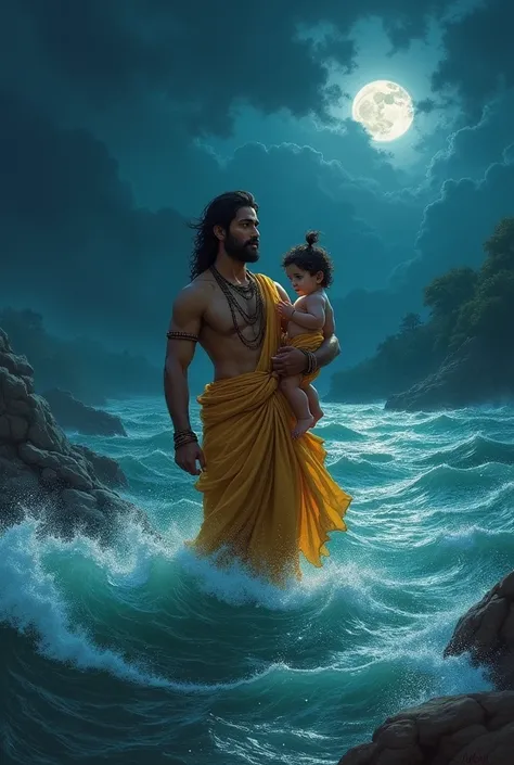 Vasudeva Carrying Baby Krishna Across the Yamuna River