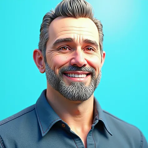 Cartoon character of a man in a blue shirt, 30years, with a beard with some white hairs, short hair with quiff, animation character, stylized character, animation style rendering, 3d stylized, Arnold Maya rendering, Stylized 3D rendering, toon render scree...