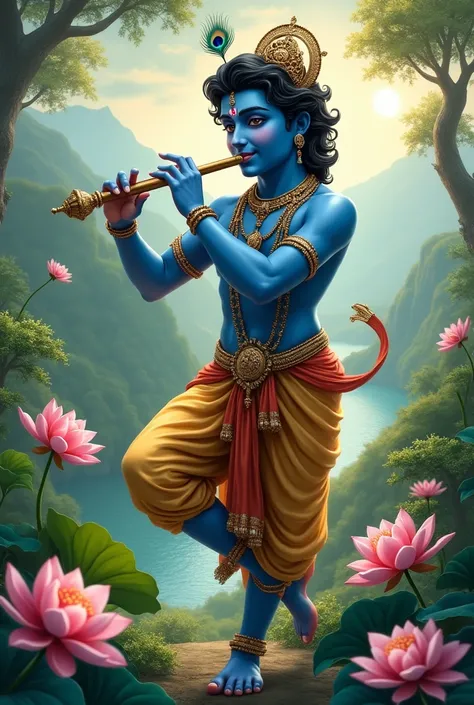 Blue Krishna playing flute