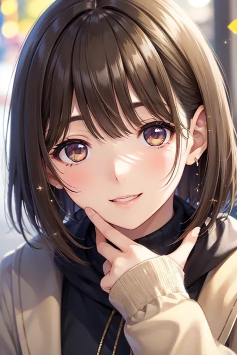 anegasaki nene、Shiny brown hair, short hair, (Beautiful brown eyes、Sparkling eyes, Fine grain)、smile、Ultra-detailed eyes、Highly detailed face, Highly detailed eyes,



Highly detailed face, ((Drop your eyes)), cute, Vibrant colors, Soft natural light, Boke...