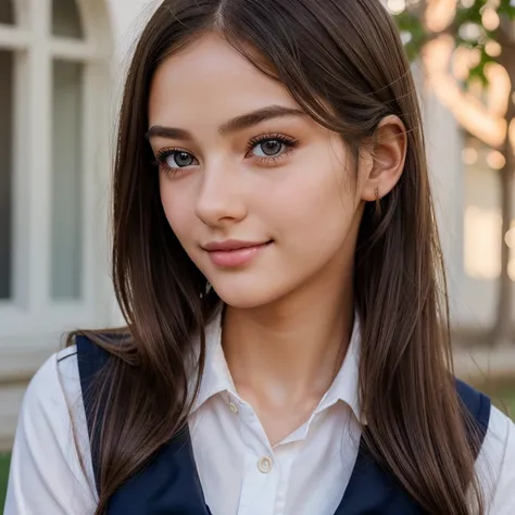 1girl,((school uniform)),blush,light smile,sitting,outdoors,beautiful detailed eyes,beautiful detailed lips,extremely detailed face and skin,long eyelashes,intricate details,soft lighting,warm color tones,cinematic composition,photorealistic,high quality,m...