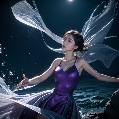 "Fantasy fairy tale in a glass jar", a 20-year-old Taiwanese female pianist with a dynamic pose. Wearing a one-piece dress that is as elegant as the wind. Her short hair is flying, her fingertips are flying on the keys of the white grand piano, and her bod...