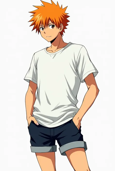 ichigo kurosaki outfits casual white t-shirt with short bottomless shorts and 2d