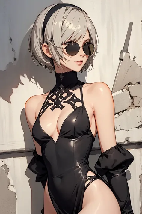 {(masterpiece,best quality, 16K illustration, UHD, extremely detailed the work, detailed beautiful face and eyes and skin and hair)} 
BREAK {erotic face,looking away,enchanting smile,profile,cowboy-shot,from below}
BREAK {solo, (2B of Nier-Automa:1.4)), (p...