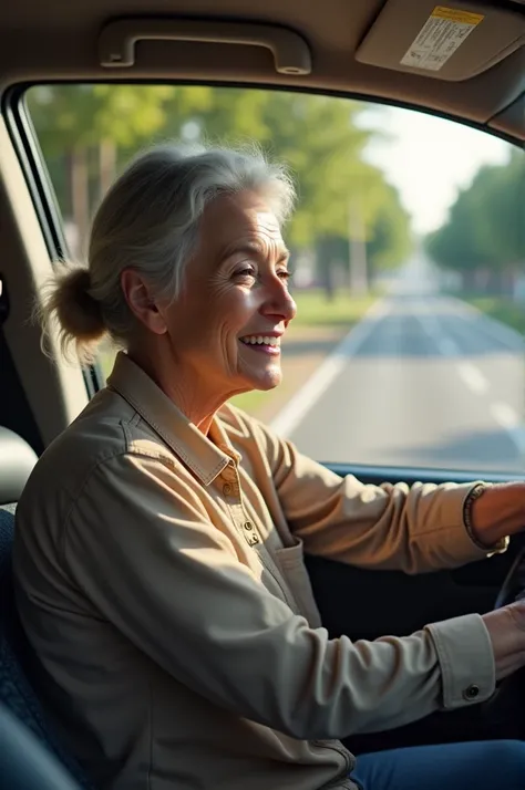 A aunt driving a car