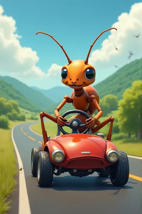 Ant driving a car