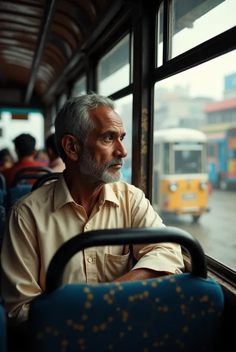 A nepali man in bus seeing from window