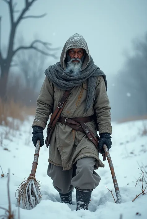 Image of a Indian framer working in a deadly winter season