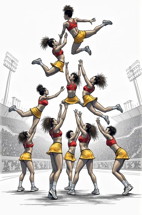 A drawing outline of stunt cheerdance