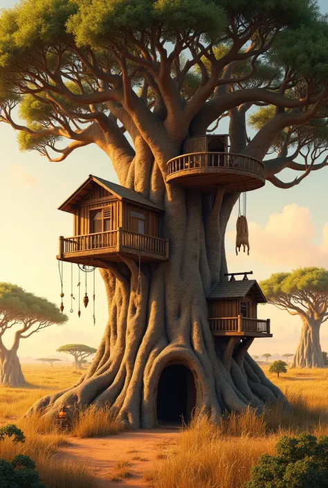 Tree house with 4 rooms on baobab tree at africa