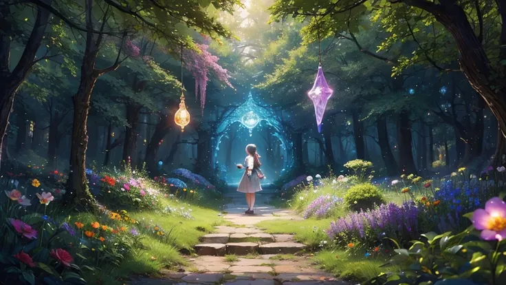 ((masterpiece)),((Highest quality)),((High Detail)),nobody,background,fantasy, flower, forest, colorful, Fantasy, Bubble, Light, crystal, magic, Light粉, star