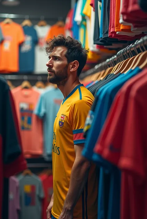 Messi in the t-shirt shop woner