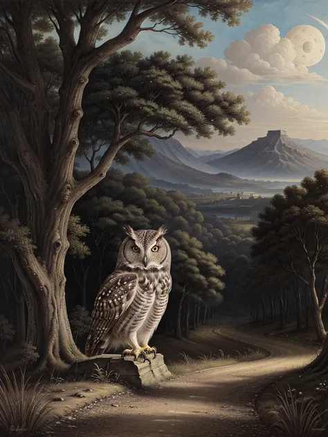 Landscape,owl,Personification,医者の格好のowl,Foreigners,French,Cat,old,Sepia,era,young,whole body,Life-size,Classic,Fantasy painting,Landscape,Landscape,Landscape