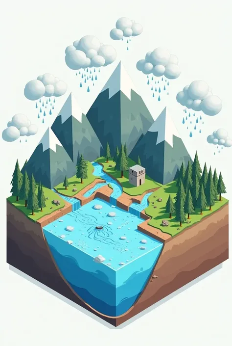 Isometric hydrologic cycle drawing
