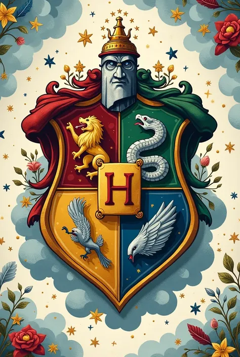 A seamless design that is inspired by Harry Potter where all the houses are included and it looks cute and childish, it is supposed to look magical. Green slytherin , rot griffindor , yellow hufflepuff , blau ravenclaw