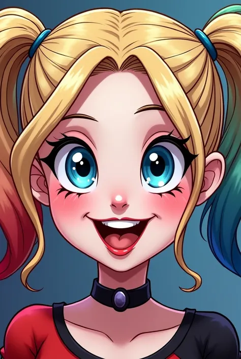 young Harley Quinns face, cartoon