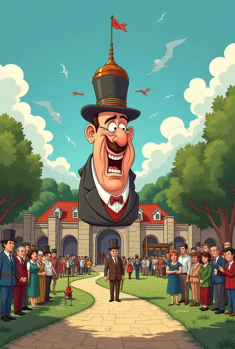 Lets create a cartoon about a historical park of Bulgaria, where the boss has an obsession with grandeur, and his subordinates are ready to die for him, no matter if he manipulates them financially