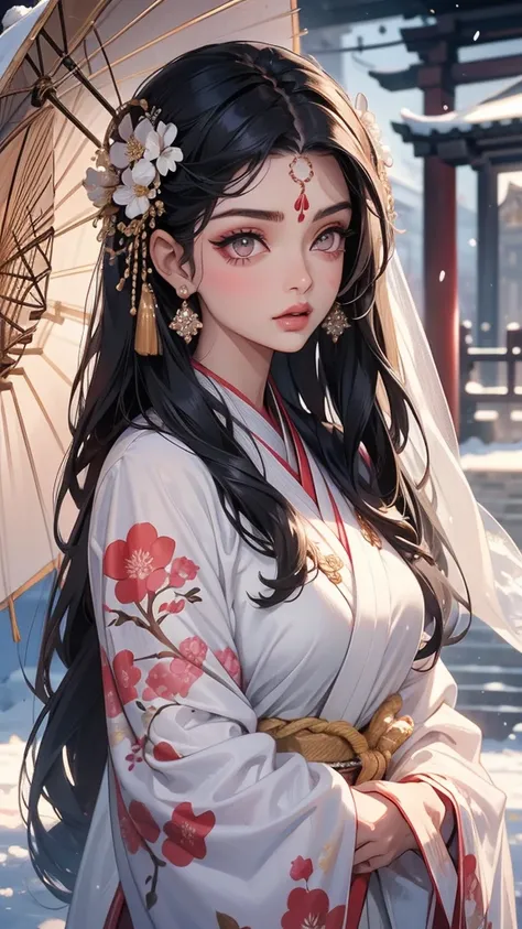 
1girl, 1, Indian girl goddess, look like Aishwarya Rai Bachchan, famous actress,dark eyes, looking at viewer,wearing insanely detailed and beautiful kimono with emboirdered of flower
black hair, long silky smooth hair, 
earings, at insanely beautiful deta...