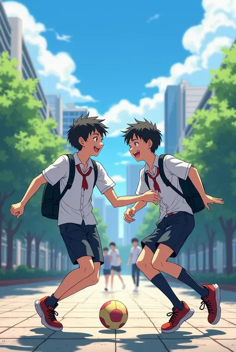 Japanese twin boys are happy play sweet them friend tokoyo high school teenage