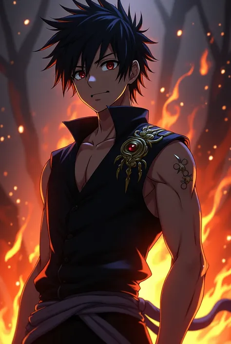 Natsu Dragneel from Fairy Tail anime with Black hair and black eyes