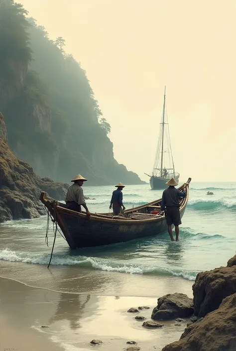 Fishermen come ashore after work.。 I am deeply moved by such an ordinary scene.。 ah、I hope it doesn&#39;t change。 I want it to stay the same。 World、Please stay the same。Japan、Ink Painting