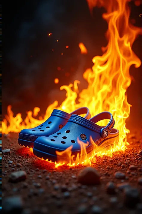 Draw fire on blue crocs