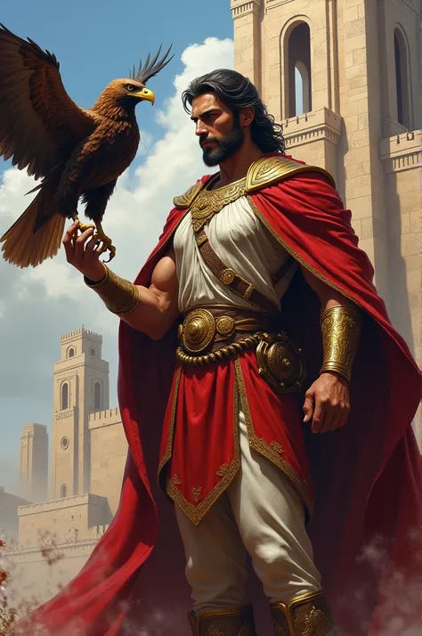 Prince of persia with big castle and eagle on his hand 