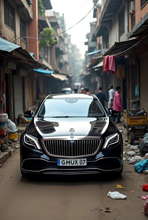 A Mercedes Maybach in slum area in mumbai 