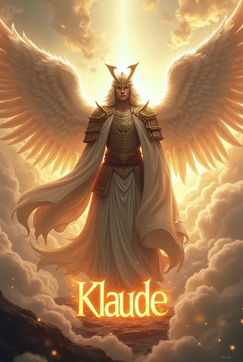 A samurai angel with a word KLAUDE on the bottom 