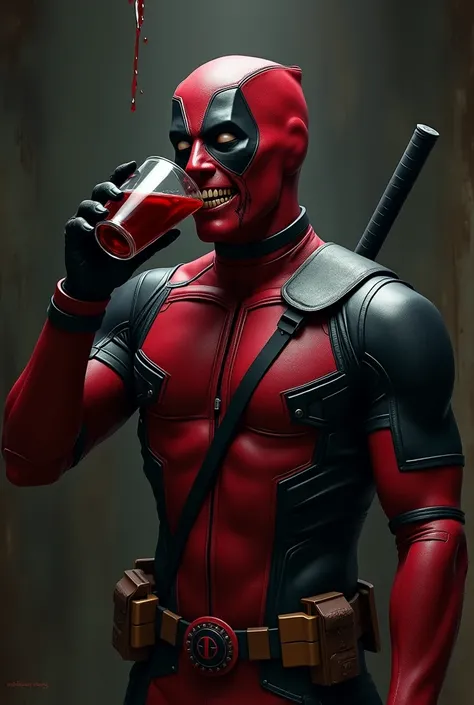 Deadpool with dangerous look blood drink 