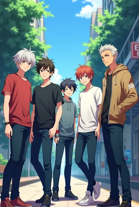 Anime poster Idea 5 boys casual look and casual clothes