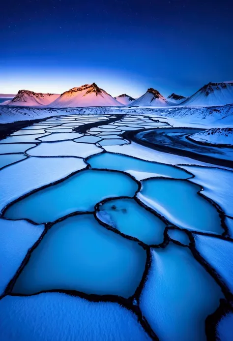 Snow Scenery, Iceland is known for its unique terrain. In winter, golden auroras dance in the cold night sky, complementing the ice and snow, forming a beautiful picture. Iceland also has enchanting attractions such as Blue Lake hot springs and glacial lak...